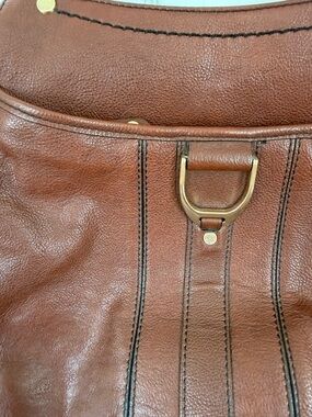 Cole Haan Brown Leather Satchel with Gold Hardware